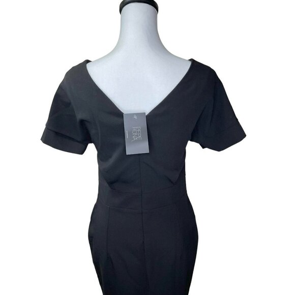 NWT PEPE RUNA Empire Waist Blk Short Sleeve Frnt Slit Pencil Dress Sz M - Picture 8 of 8